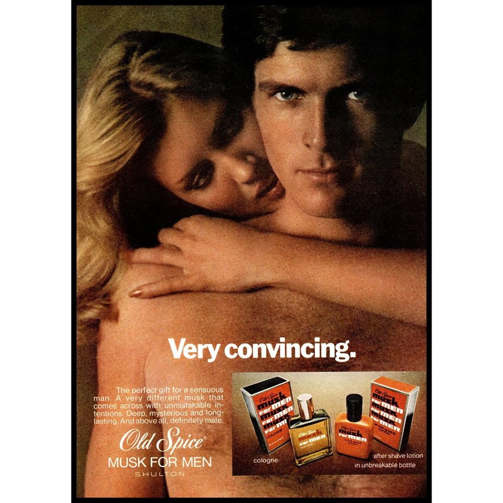 1978 Old Spice Musk Cologne After Shave Vintage Print Ad Blonde Smoky Eyes Art